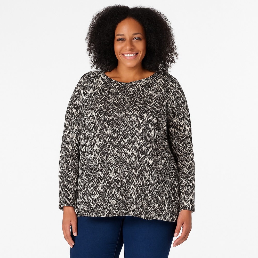 NWT Mario Serrani Women’s Crew Neck Long Sleeve Tunic Top – SXXL –‎ Black/Ivory